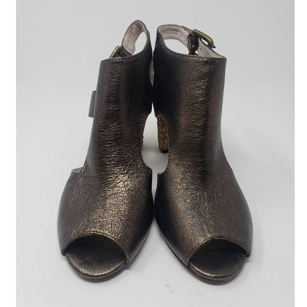 Anthropologie Farylrobin Roxanne Bronze Metallic peep toe healed sandals - Picture 4 of 10